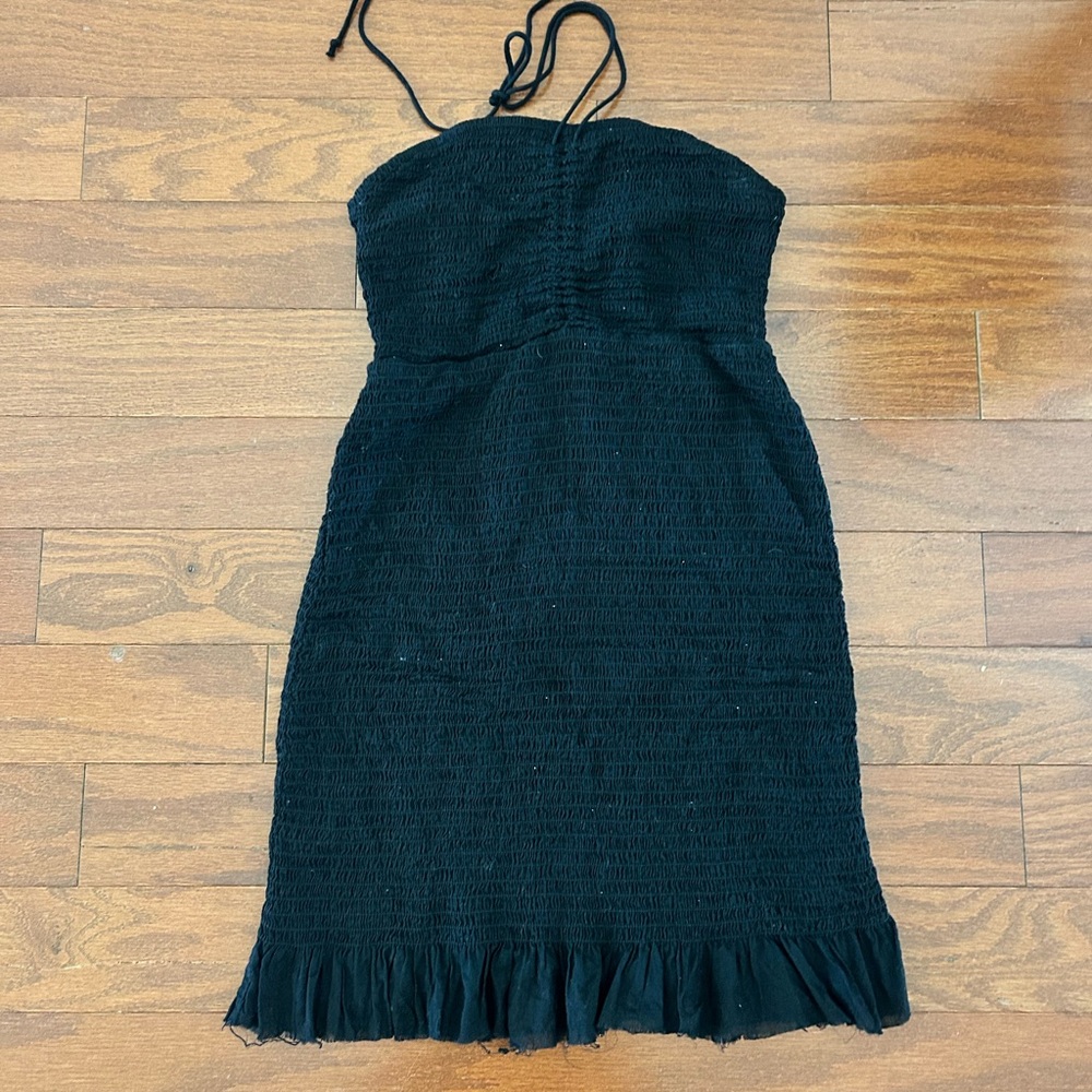 Free People Black Strapless Smocked Mini Dress with Ruffle Hem